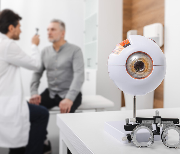 Optometrist taking care of patient